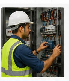 Engineering technician working on building systems